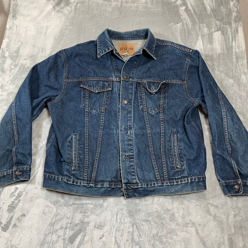 Gap Blue Jeans Mens XXL Denim Trucker Jacket Medium Wash 100% Cotton Vintage